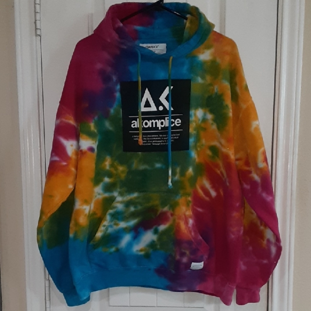 VINTAGE Akomplice Evo Box Logo Tie Dye Hoodie - Rare 2014 - Large - EUC